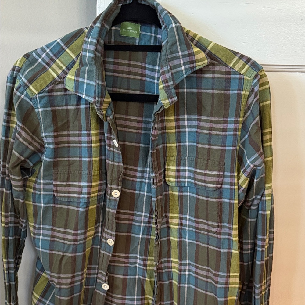 Sid Mashburn Olive and Blue Plaid Shirt